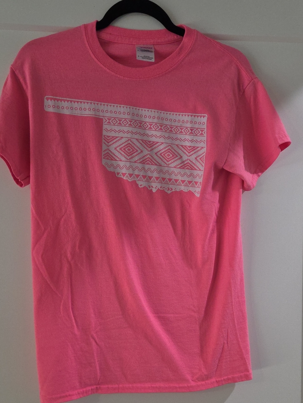 Gildan Hot Pink Short Sleeve Tee with White Oklahoma Graphic